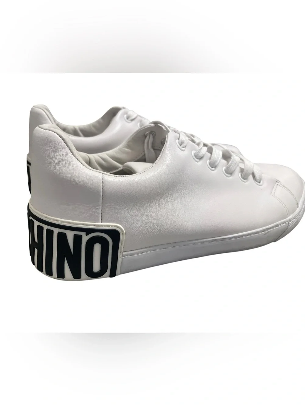 Moschino Couture Milano Men's White Leather Large Logo Sneakers EU 43 US 10